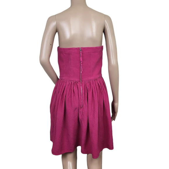 Rebecca Taylor Strapless Mini Dress Pockets Bright Pink 100% Silk - Picture 3 of 5